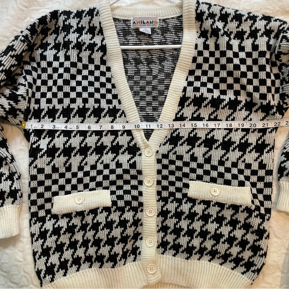 A’MILANO Cardigan Sweater Paris Milano New York Houndstooth Herringbone Large - Picture 6 of 8
